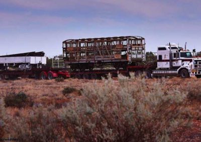 Jeff Fullwoods road train arriving from Quorn