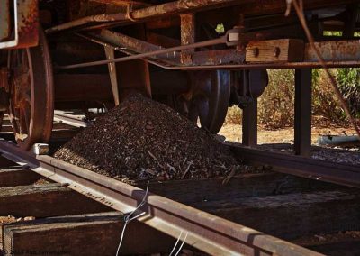 Accumulated rust and dirt dumped from the upper floors of the waggon