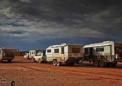 Trekkers outside the reception marque