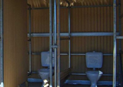 The toilet pans are installed.