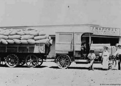Renard road train in front of Napier's store