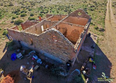 Close-up overhead Fettler's cottage from the South.