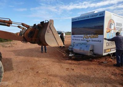Now we ask Kevin to extract the caravan from it's muddy hole next to the marque floor slab